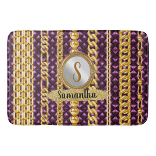 Mooi Paars Velvet Gold Monogram Elegant Chic Badmat