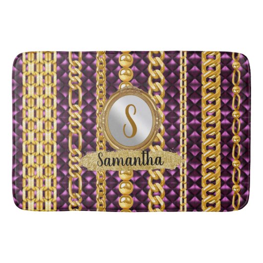 Mooi Paars Velvet Gold Monogram Elegant Chic Badmat (Voorkant)
