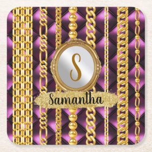 Mooi Paars Velvet Gold Monogram Elegant Chic Kartonnen Onderzetters