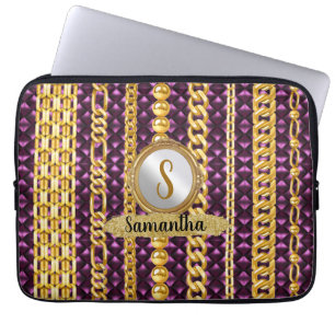 Mooi Paars Velvet Gold Monogram Elegant Chic Laptop Sleeve