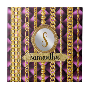 Mooi Paars Velvet Gold Monogram Elegant Chic Tegeltje