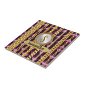 Mooi Paars Velvet Gold Monogram Elegant Chic Tegeltje (Zijkant)