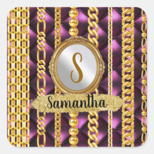 Mooi Paars Velvet Gold Monogram Elegant Chic Vierkante Sticker