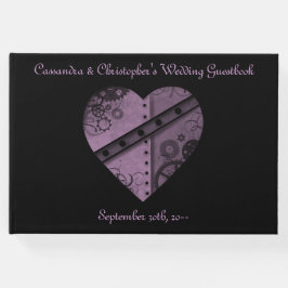 Mooi paarse steampunk hart op zwart gastenboek