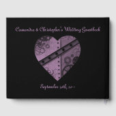 Mooi paarse steampunk hart op zwart gastenboek (Achterkant)