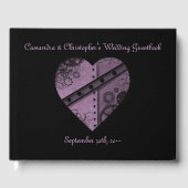 Mooi paarse steampunk hart op zwart gastenboek (Voorkant)