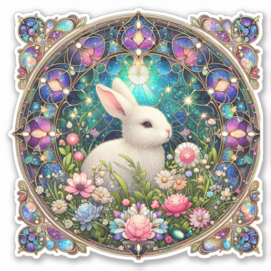 Mooi Paaskonijn Tuin Glas in lood Sticker (Voorkant)