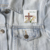 Mooi! Paaslelies en houten kruis Vierkante Button 5,1 Cm (In situ)