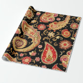 Mooi Paisley patroon donker en rood ontwerp Cadeaupapier (Uitgerold)