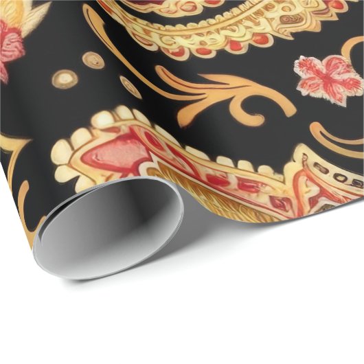 Mooi Paisley patroon donker en rood ontwerp Cadeaupapier (Rol Hoek)