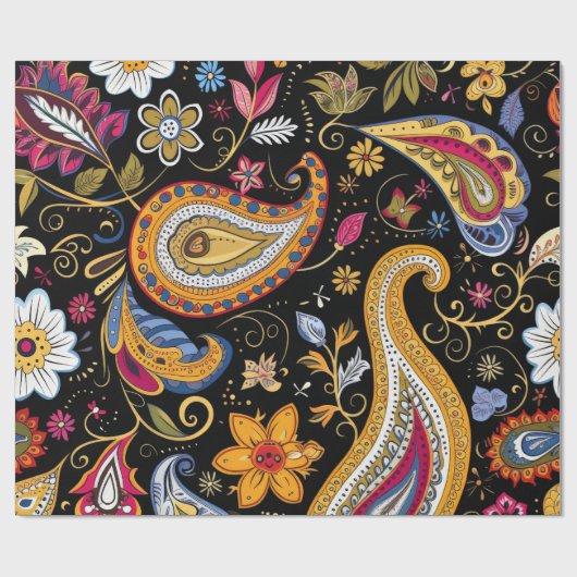 Mooi Paisley Patroon Zwart Kleurrijk Cadeaupapier (Vlak)