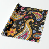 Mooi Paisley Patroon Zwart Kleurrijk Cadeaupapier (Uitgerold)
