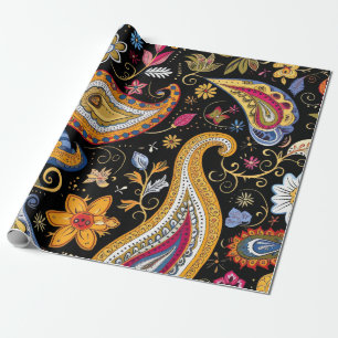 Mooi Paisley Patroon Zwart Kleurrijk Cadeaupapier