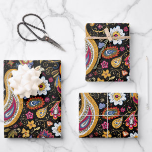 Mooi Paisley Patroon Zwart Kleurrijk Inpakpapier Vel