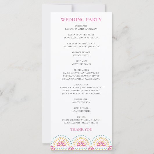 Mooi Papel Picado Mexicaans huwelijksprogramma (Achterkant)