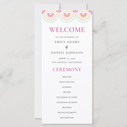 Mooi Papel Picado Mexicaans huwelijksprogramma (Voorkant)