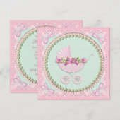 Mooi parelroze en groene babyshower kaart (Voorkant / Achterkant)