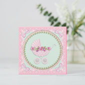 Mooi parelroze en groene babyshower kaart (Staand voorkant)