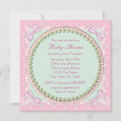 Mooi parelroze en groene babyshower kaart (Achterkant)