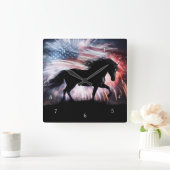 Mooi Parotisch Paard Amerikaanse Vlag Vuurwerk Vierkante Klok (Huis)