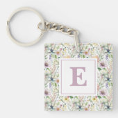 Mooi pastel bloemenpatroon monogram sleutelhanger (voorkant)