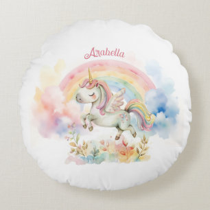 Mooi Pastel Eenhoorn en Regenboog Rond Kussen