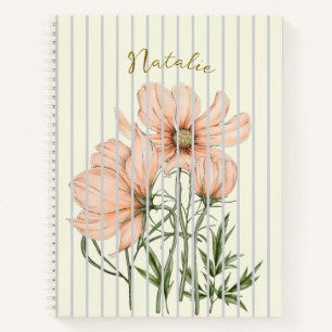 Mooi pastel kunstwerk Witte strepen Roze bloemen Notitieboek