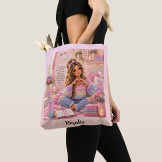 Mooi pastel roze regenboog christelijke meisjesbij tote bag