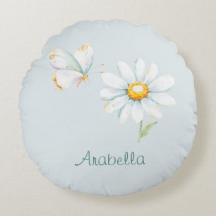 Mooi pastel waterverf vlinder en madeliefje rond kussen