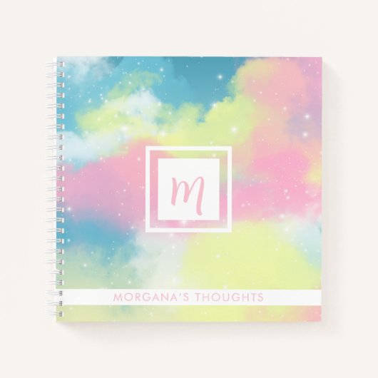 Mooi Pastelkleurig Monogram Vierkant Notitieboek (Voorkant)