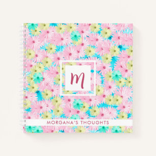 Mooi Pastelkleurige Bloemen Monogram Vierkant Notitieboek