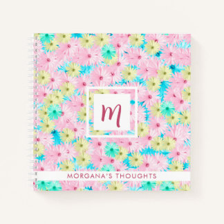 Mooi Pastelkleurige Bloemen Monogram Vierkant Notitieboek