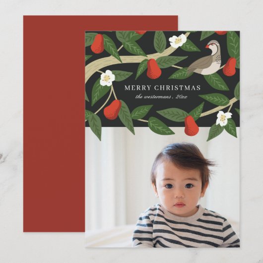 Mooi Patrijs in een Perenboom | Foto Kerstmis Feestdagenkaart (Voorkant / Achterkant)