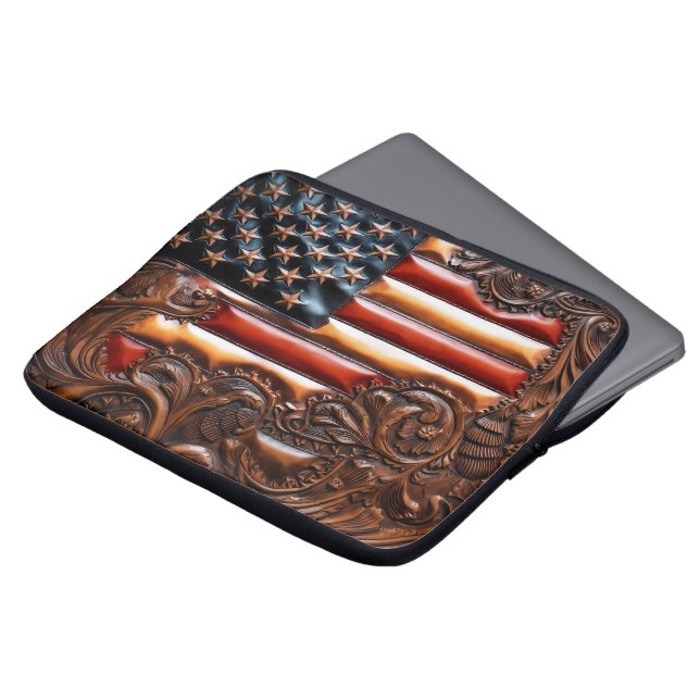 Mooi Patriottisch Western Faux Gereed Leather Laptop Sleeve (Voorkant top)