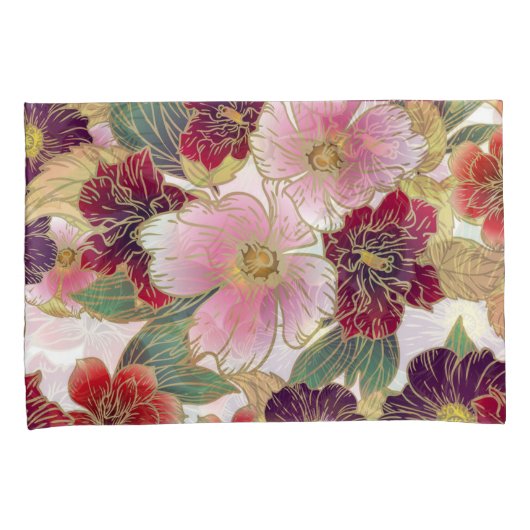 Mooi patroon met bloemenelement groen roze kussensloop (Voorkant-Rechts)