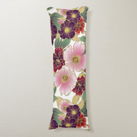 Mooi patroon met bloemenelement groen roze lichaamskussen (Voorkant Verticaal)