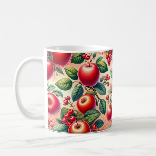 Mooi patroon met rode appels koffiemok (Links)