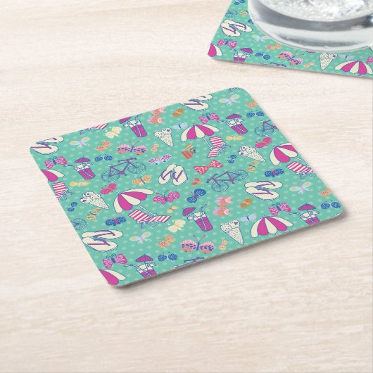 Mooi patroon met zomerelementen kartonnen onderzetters (Schuin)