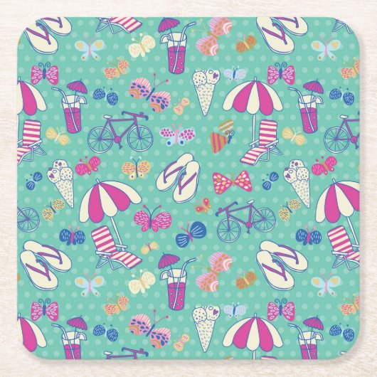 Mooi patroon met zomerelementen kartonnen onderzetters (Voorkant)