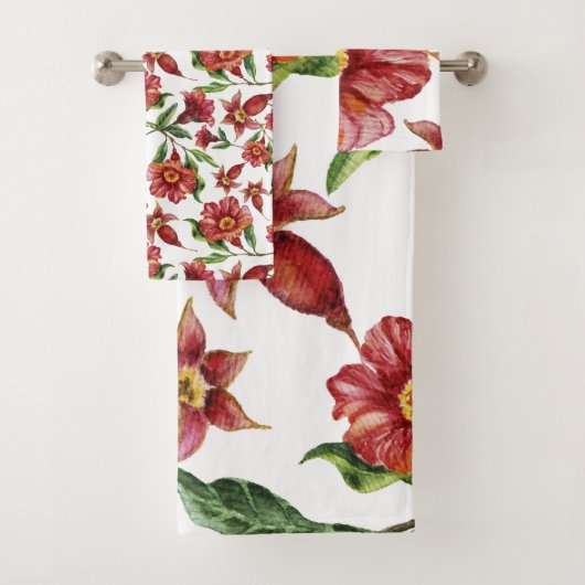 Mooi patroon van rode bloemen bad handdoek (Insitu)
