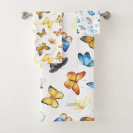 Mooi patroonpatroon met vlinder met naam bad handdoek