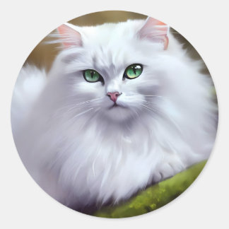 Mooi pluizig kattenschilderij ronde sticker