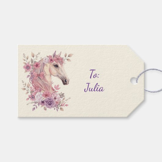 Mooi Pony en Bloemblaadjes Paard Stickers Cadeaulabel (Voorkant (Horizontaal))