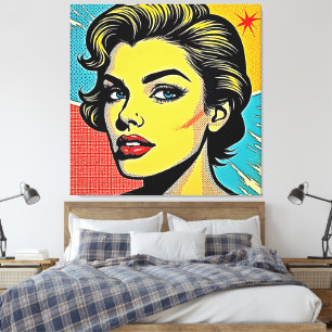 Mooi Pop Art Vrouw Gedefinieerd Canvas Afdruk