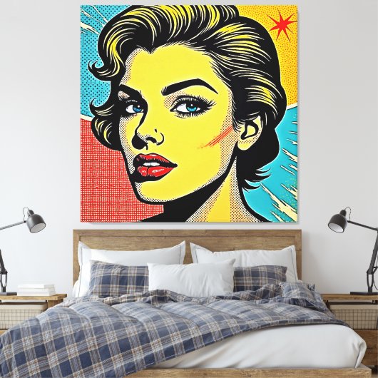 Mooi Pop Art Vrouw Gedefinieerd Canvas Afdruk (Insitu (Slaapkamer))