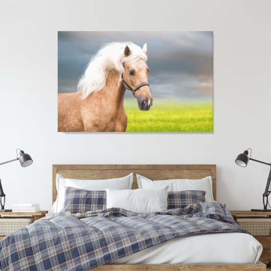 Mooi Portret Palomino Paard met Lange Mane Canvas Afdruk (Insitu (Slaapkamer))