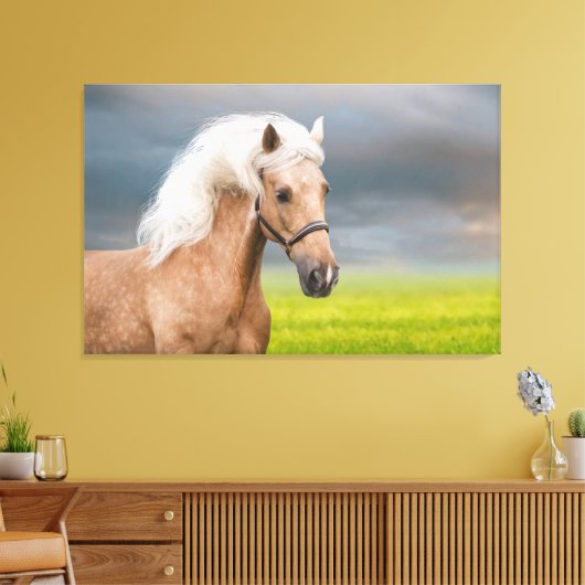Mooi Portret Palomino Paard met Lange Mane Canvas Afdruk (Insitu (Woonkamer))