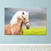 Mooi Portret Palomino Paard met Lange Mane Canvas Afdruk (Insitu (Houten vloer))