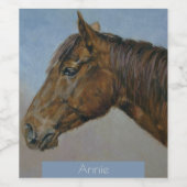 Mooi portret van bruin paard wijn etiket (Enkel label)