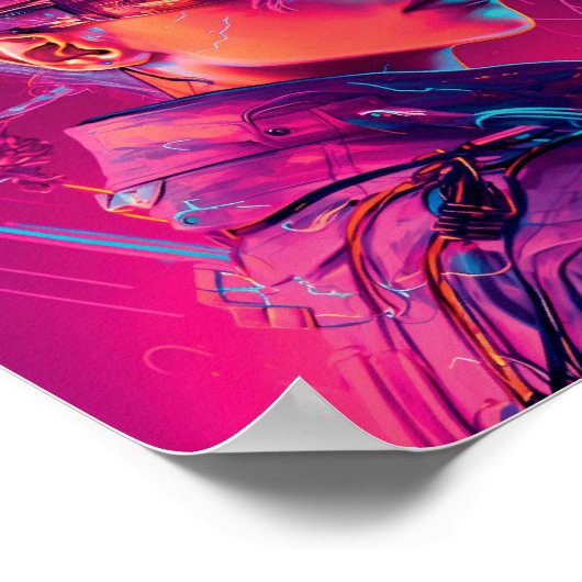 Mooi portret van Cyber Girl Synthwave Cool Women Poster (Hoek)